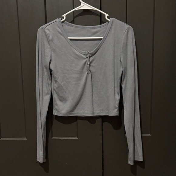 SHEIN Charcoal Buttoned Long Sleeve Blouse - Picture 1 of 2